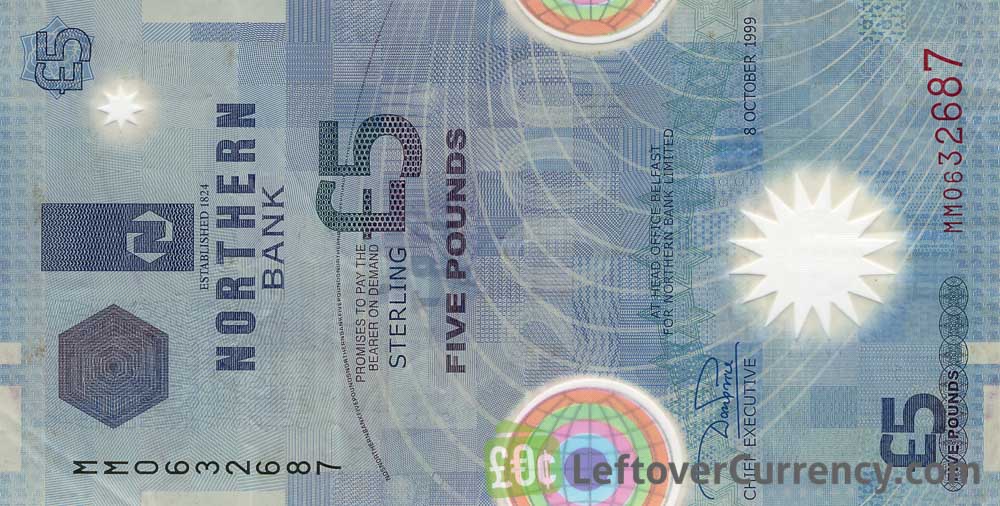 Northern Bank Ltd Belfast £5 five pound banknote plastic polymer money 1999 2000 