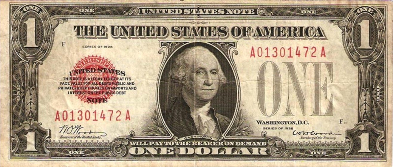 One Dollar United States note red seal - Exchange yours today