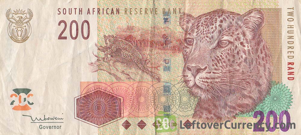 SOUTH AFRICA 200 RAND P132 2005 LEOPARD DISH ANTENNA UNC MONEY BILL ANIMAL NOTE 