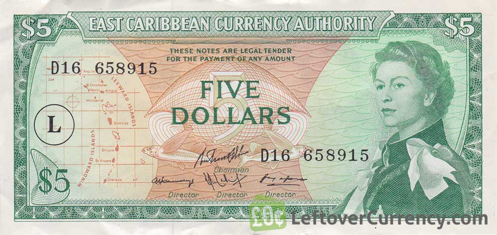 UNC 5 Dollars Banknote Paper Money P-47a Pref CM 2008 EAST CARIBBEAN STATES ND 