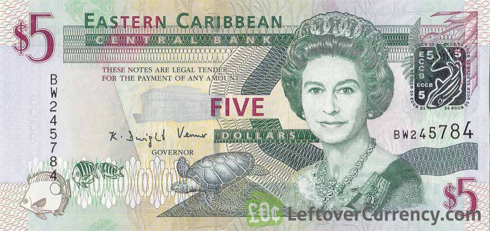 2003 Eastern Caribbean 5 Dollars Antigua P42a Queen banknote UNC 