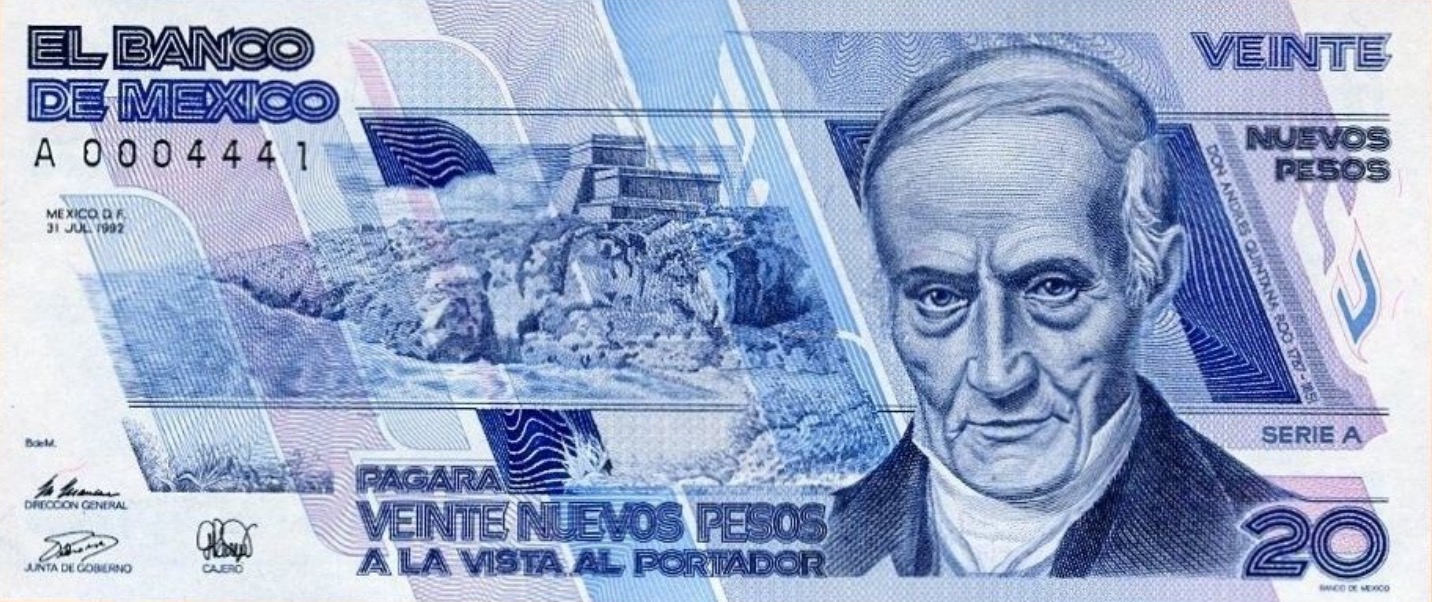 Mexico 20 Peso Banknote Unc Free Ship! Series AC 