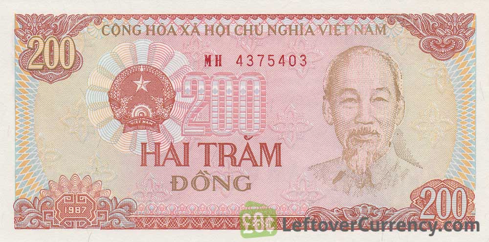 VIETNAM 200 DONG P100 B 1987  LARGE SERIAL # UNC HCM TRACTOR MONEY BILL BANKNOTE 