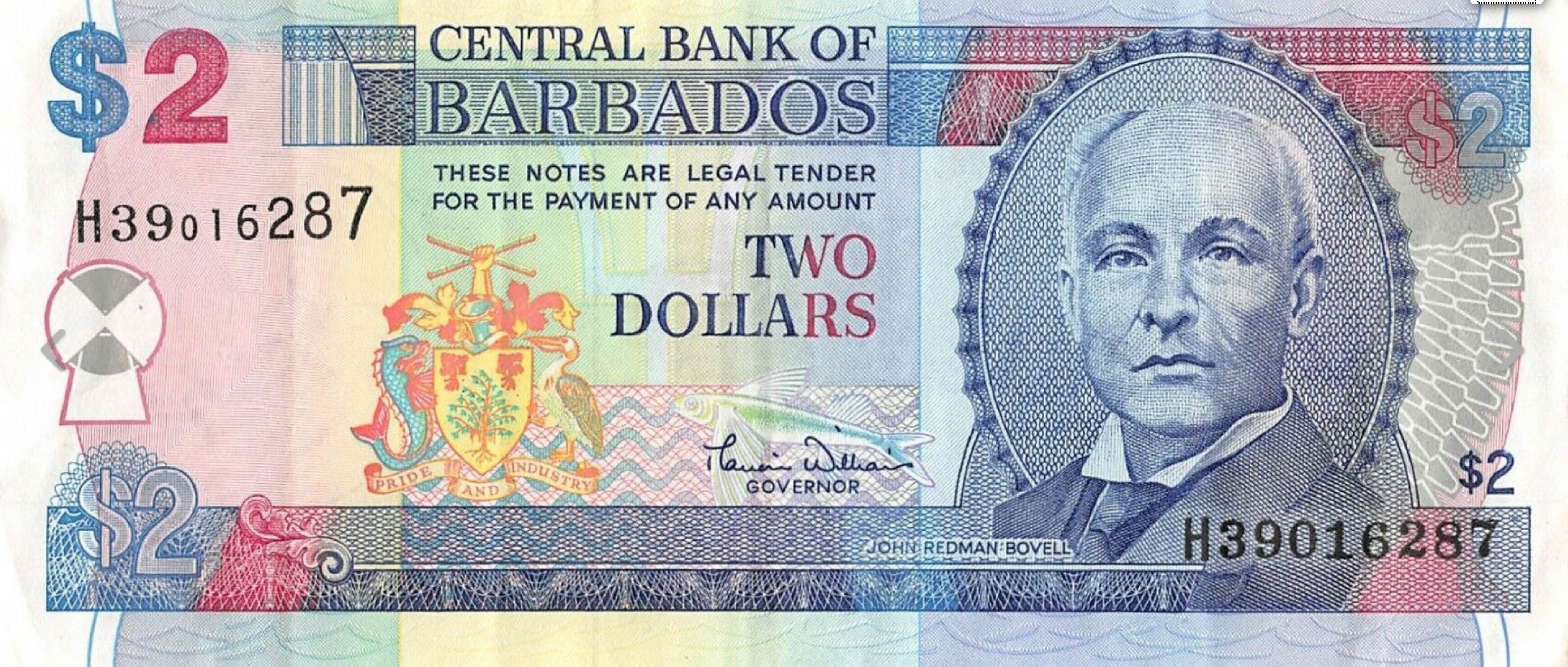 Barbados P-66 Two Dollars Year 01.05.2007 Uncirculated Banknote South Ameirca 