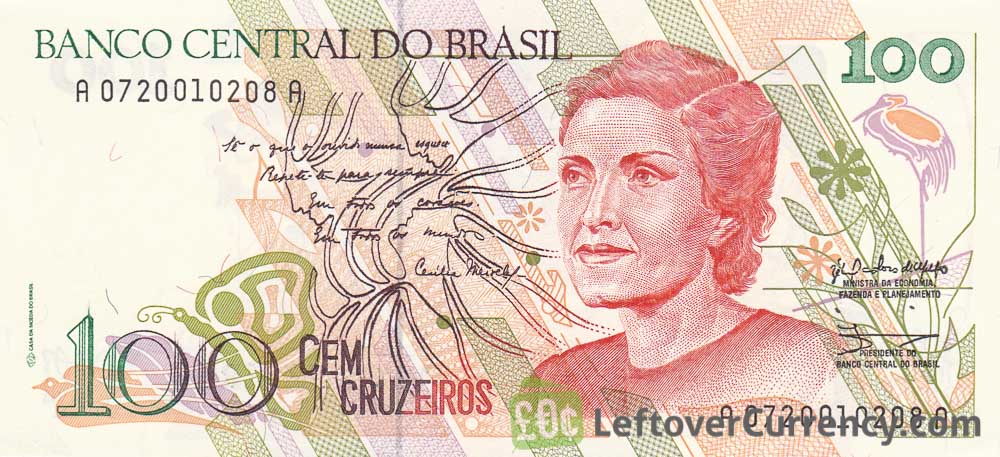 1993 Brazil 100 Cruzeiros on 100000 Lot 10 PCS UNC P-238 ND