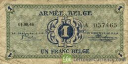1 Belgian Franc banknote - Armée Belge accepted for exchange