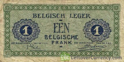 1 Belgian Franc banknote - Armée Belge reverse accepted for exchange