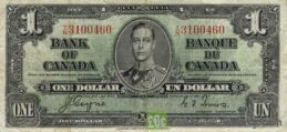 1 Canadian Dollar banknote - border series 1937 obverse accepted for exchange