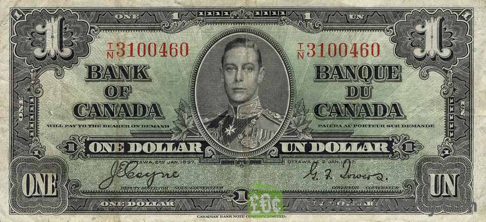 1 Canadian Dollar banknote - border series 1937 obverse accepted for exchange