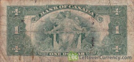 1 Canadian Dollar banknote series 1935 reverse accepted for exchange