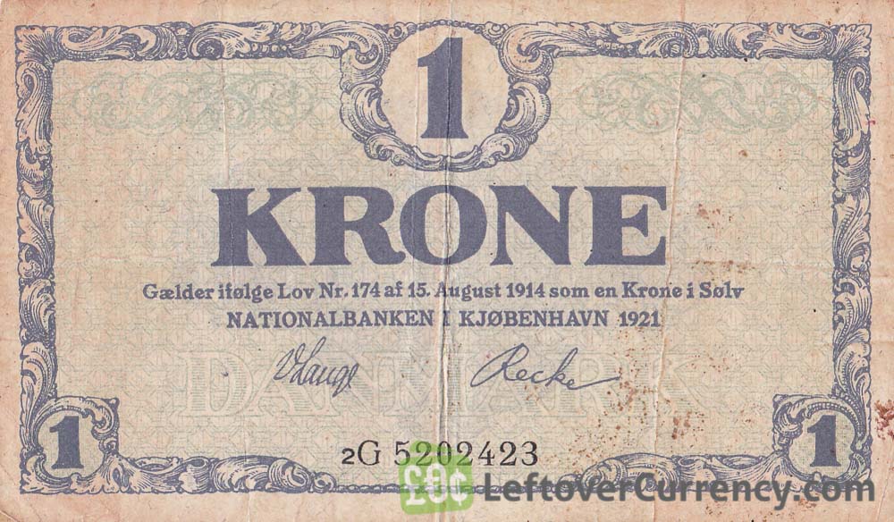 1 Danish Krone banknote 1914-1916 issue obverse accepted for exchange