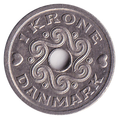 1 Danish krone coin obverse accepted for exchange