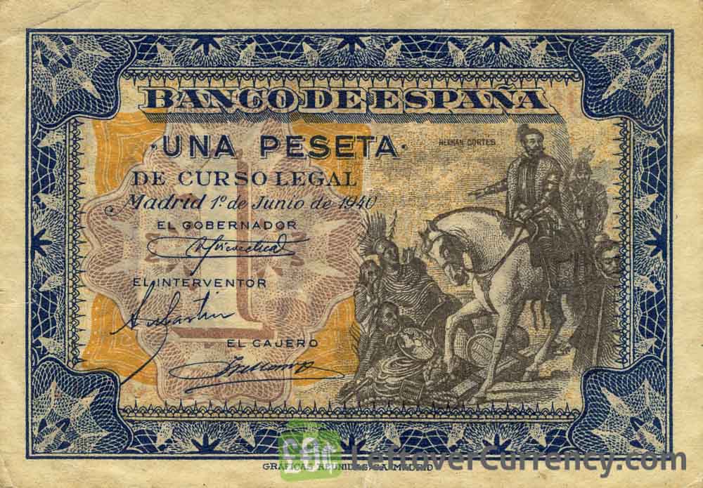 1 Spanish Peseta banknote - Hernan Cortez obverse accepted for exchange
