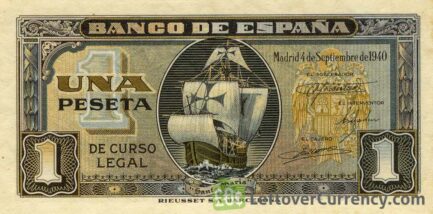 1 Spanish Peseta banknote - Santa Maria obverse accepted for exchange