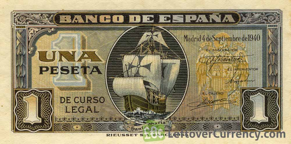 1 Spanish Peseta banknote - Santa Maria obverse accepted for exchange