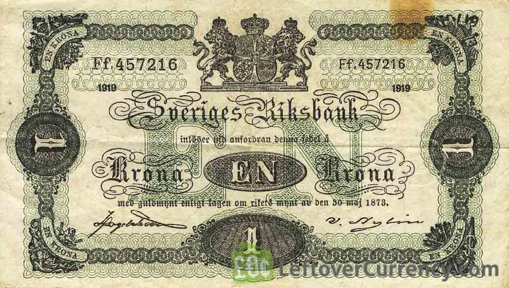 1 Swedish Krone banknote - 1914 issue obverse accepted for exchange