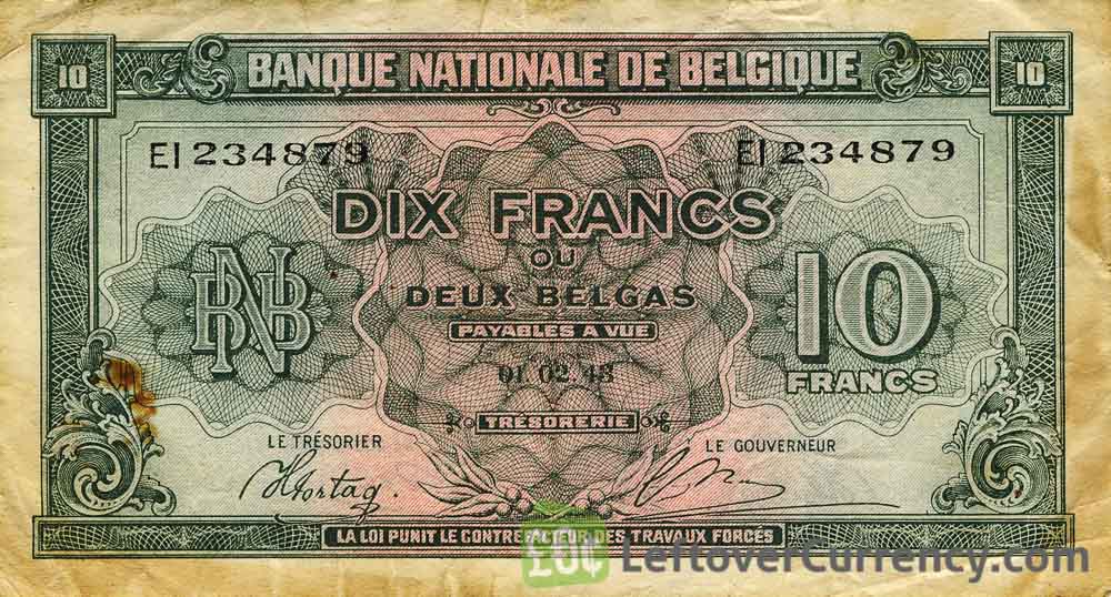 10 Belgian Francs banknote - type Londres obverse accepted for exchange
