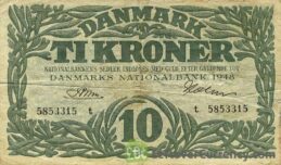10 Danish Kroner banknote 1944-1946 issue obverse accepted for exchange