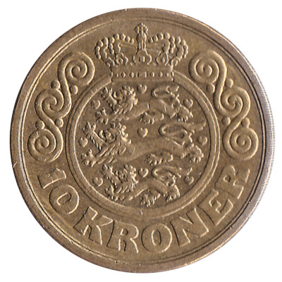 10 Danish Kroner coin obverse accepted for exchange