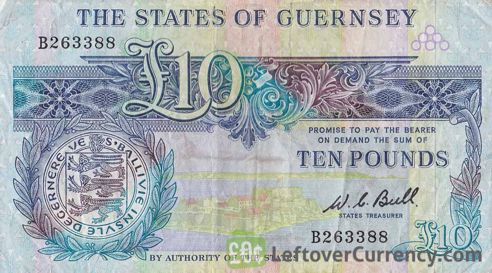 10 Guernsey Pounds banknote (General Sir Isaac Brock) obverse accepted for exchange