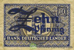10 Pfennig banknote Germany - Bank Deutscher Länder obverse accepted for exchange