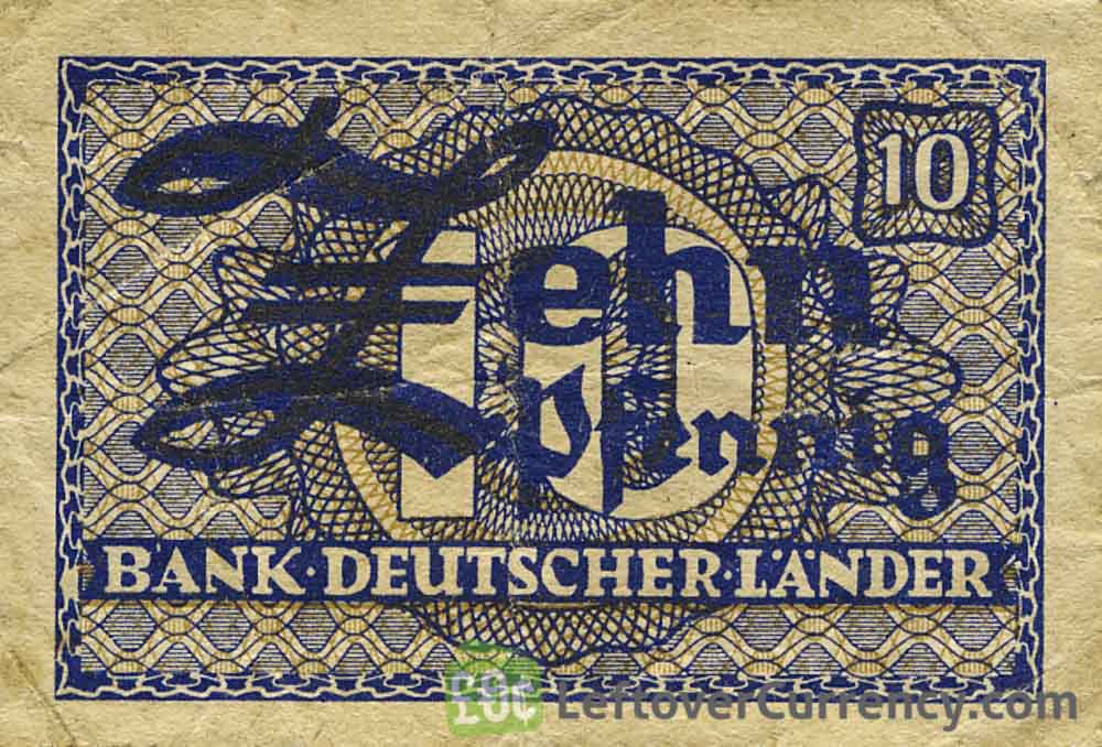 10 Pfennig banknote Germany - Bank Deutscher Länder obverse accepted for exchange