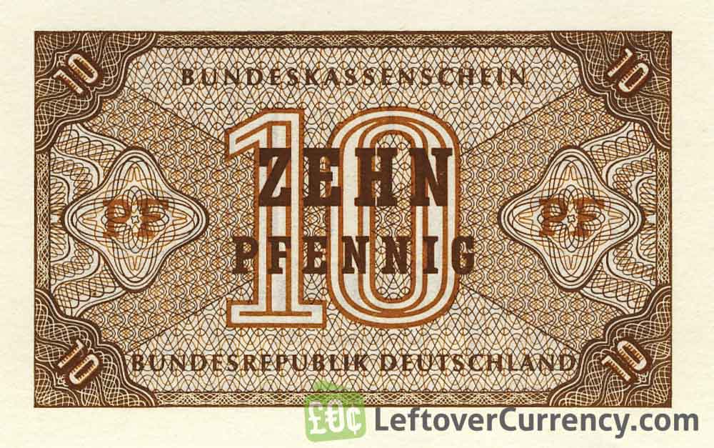 10 Pfennig banknote Germany - Bundeskassenschein obverse accepted for exchange