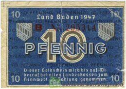 10 Pfennig banknote Germany - Land Baden 1947 obverse accepted for exchange