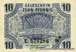 10 Pfennig banknote Germany - Rheinland-Pfalz 1947 obverse accepted for exchange