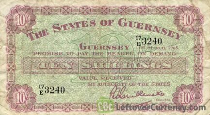 10 Shillings banknote Guernsey - Lilac seal obverse accepted for exchange
