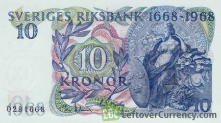 10 Swedish Kronor banknote - Svea commemorative reverse accepted for exchange