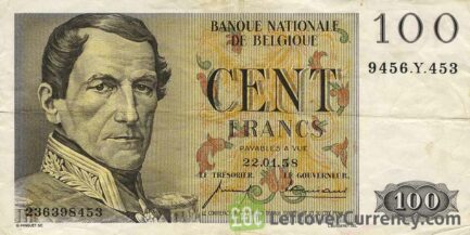 100 Belgian Francs banknote - type Centenaire obverse accepted for exchange