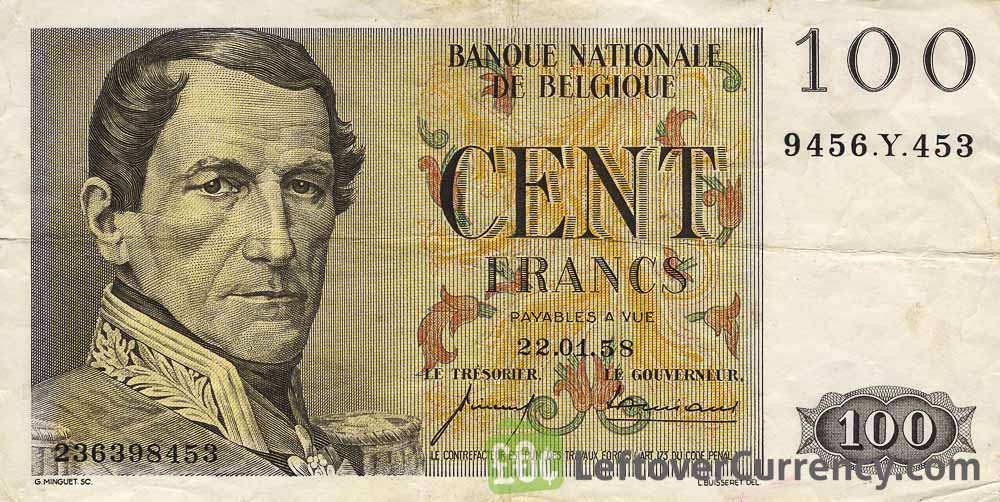 100 Belgian Francs banknote - type Centenaire obverse accepted for exchange