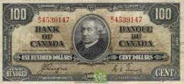 100 Canadian Dollars banknote series 1937 obverse accepted for exchange