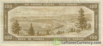 100 Canadian Dollars banknote series 1954 reverse accepted for exchange