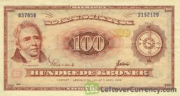 100 Danish Kroner banknote - Hans Christian Orsted obverse accepted for exchange