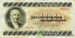 100 Faroese Kronur banknote - V.U. Hammershaimb obverse accepted for exchange