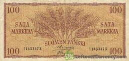 100 Finnish Markkaa banknote - 1955 wheat gold obverse accepted for exchange