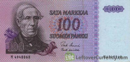 100 Finnish Markkaa banknote - Juhana Vihelm Snellman obverse accepted for exchange