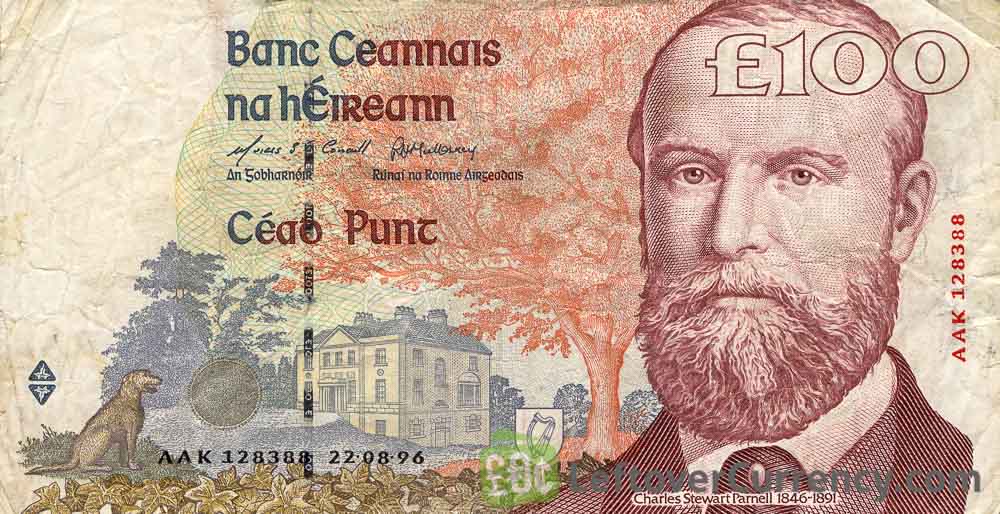 100 Irish Pounds banknote - Charles Stewart Parnell obverse accepted for exchange