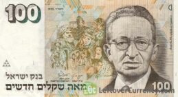 100 Israeli New Sheqalim banknote - Itzhak Ben-Zvi 1985-1992 series obverse accepted for exchange