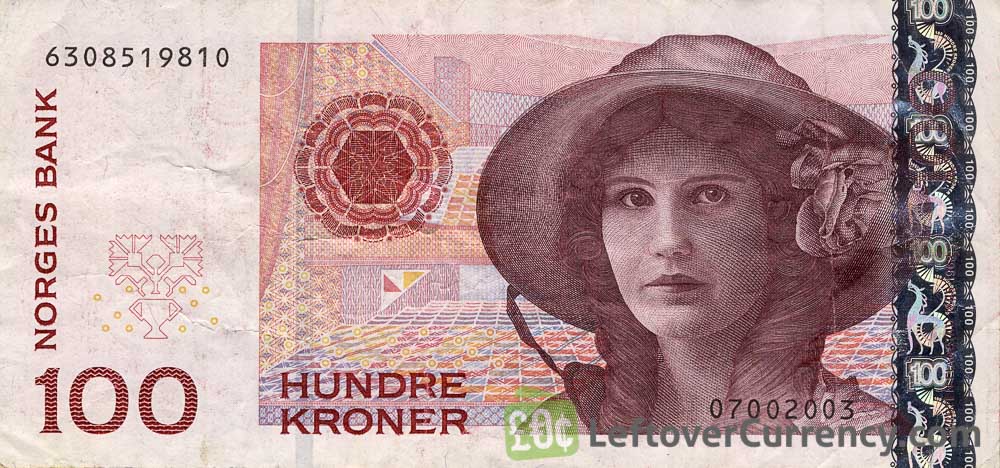 100 Norwegian Kroner banknote (Kirsten Flagstad) obverse accepted for exchange