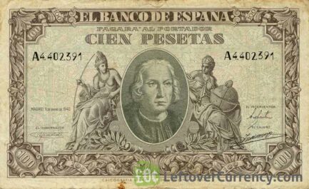 100 Spanish Pesetas banknote - Christopher Columbus obverse accepted for exchange