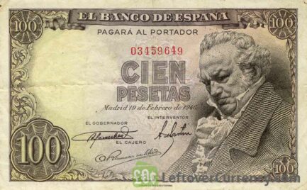 100 Spanish Pesetas banknote - Francisco de Goya obverse accepted for exchange