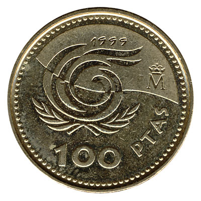 100 Spanish pesetas coin obverse