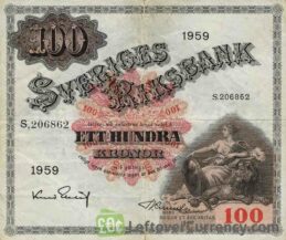 100 Swedish Kronor banknote - Svea obverse accepted for exchange