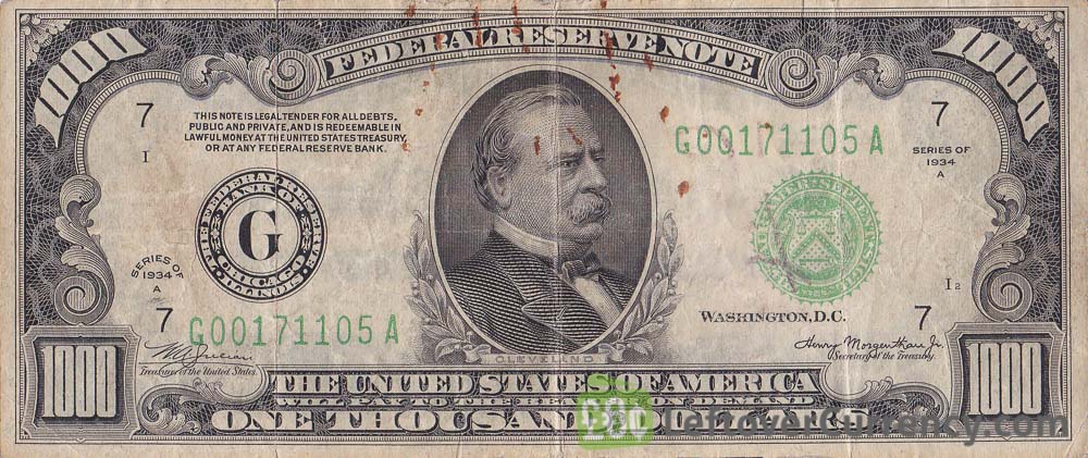1000 American Dollars banknote obverse accepted for exchange