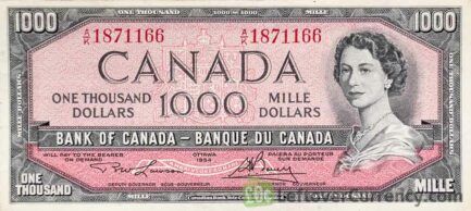 1000 Canadian Dollars banknote series 1954 obverse