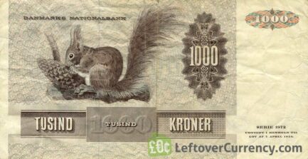 1000 Danish Kroner banknote - Thomasine Christine Gyllembourg-Ehrensvard reverse accepted for exchange