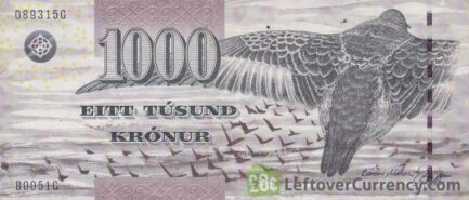 1000 Faroese Kronur banknote (Black-grey sandpiper's wing) obverse accepted for exchange
